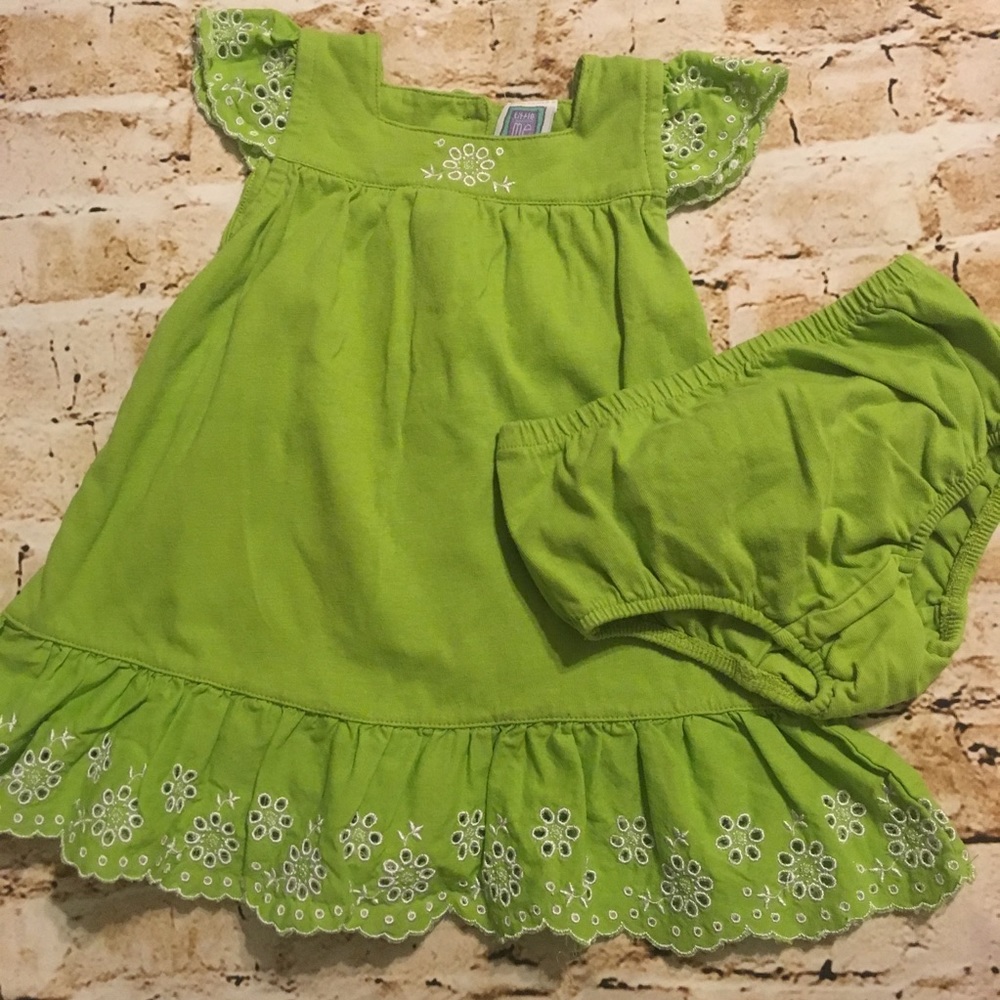 Little Me 9mth dress with bloomers & shoes, VGUC